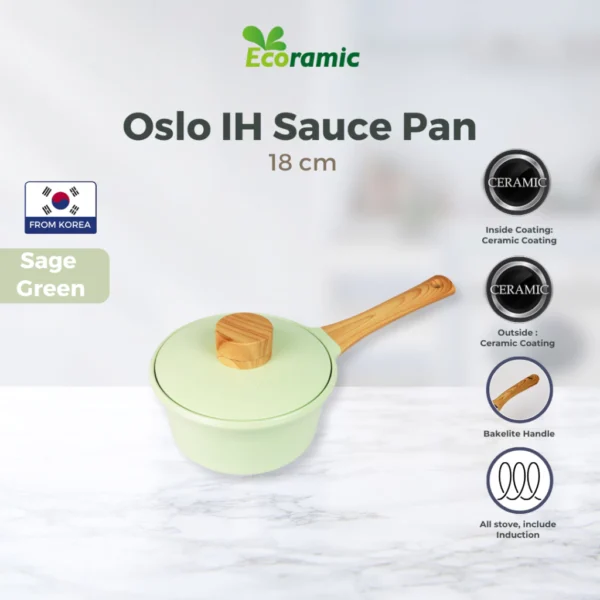 Ecoramic Oslo Sauce Pan 18cm - IH Sage Green