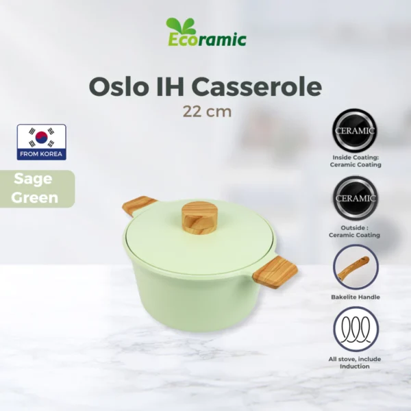 Ecoramic Oslo Casserole 22cm - IH Sage Green