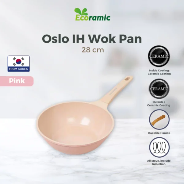 Ecoramic Oslo Wok Pan 28cm - IH Pink